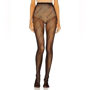 Balenci Inspired Logo Fishnet Stockings- Black